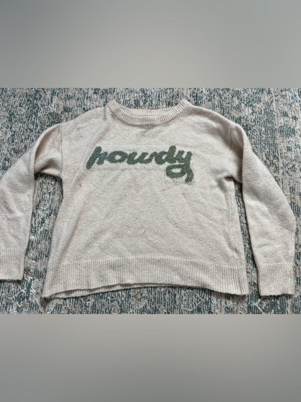 BiBi Cream Crewneck Sweater with Green Script Logo